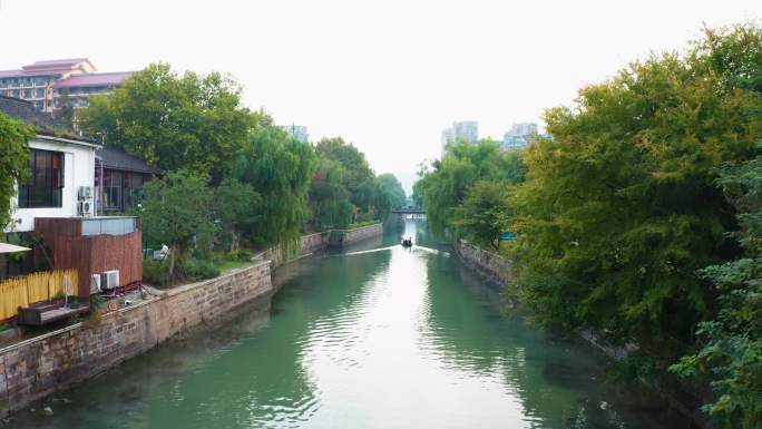杭州拱墅区和睦西塘河运河大剧院航拍