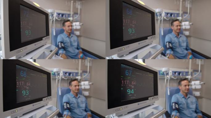 在接受化疗前，医院用心电图监测仪监测患者的生命体征