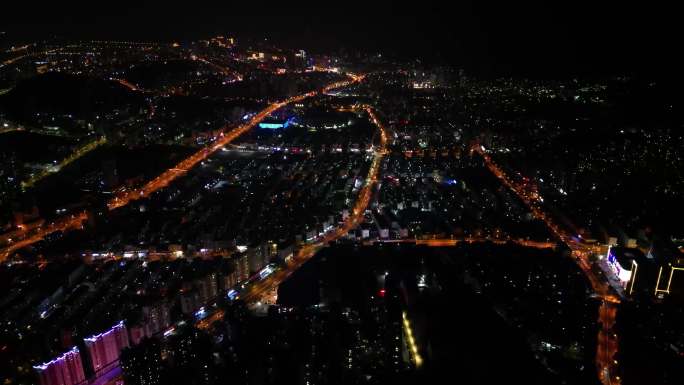 航拍威海城市夜景