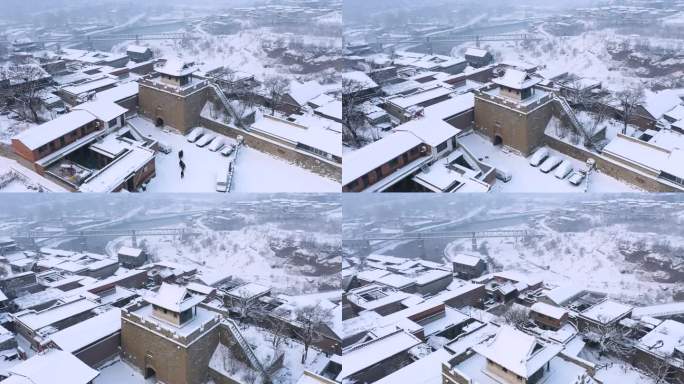 航拍山西阳泉娘子关长城雪景