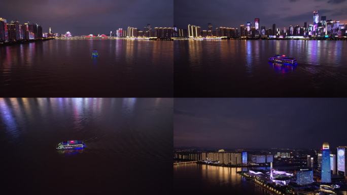 长沙湘江游船美丽城市夜景