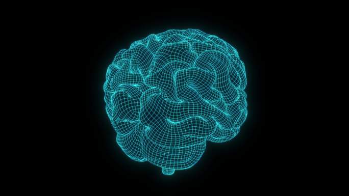 蓝色全息线框科技大脑素材带通道