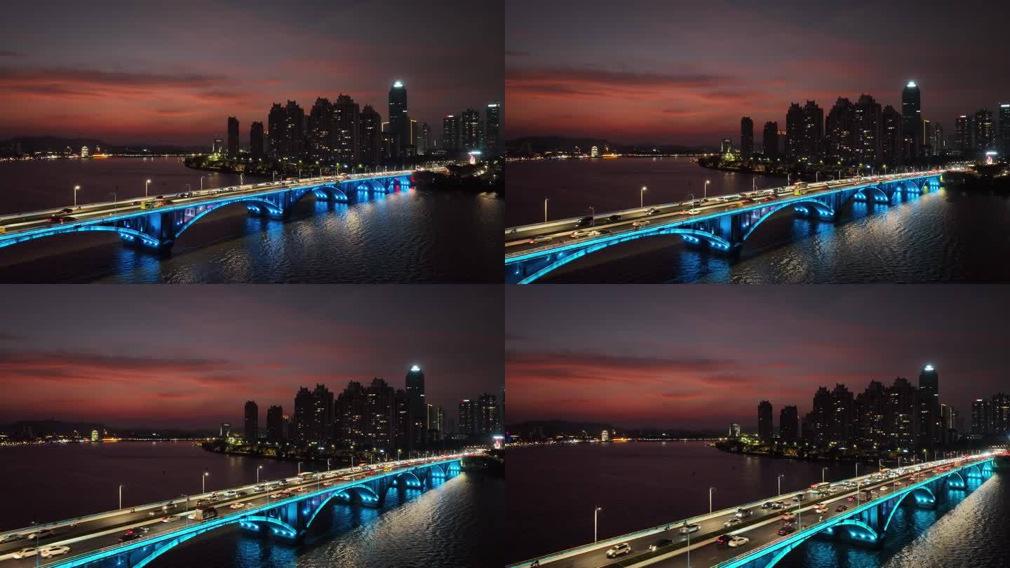 惠州惠城区CBD日落晚霞夜景航拍