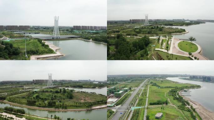 郑州北龙湖酒杯桥航拍多组镜头