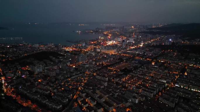 航拍威海夜景大场景