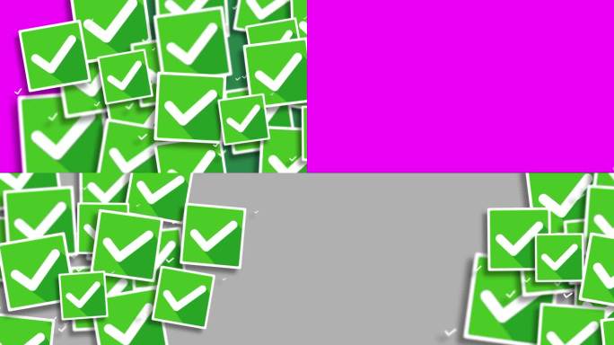 带有绿色复选标记的2D过渡动画背景。认可、接受和表示满意的概念。过渡卡通动画，色度键。Alpha通道