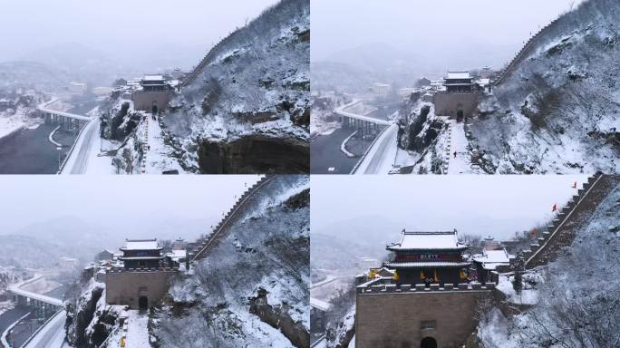 航拍山西阳泉娘子关长城雪景