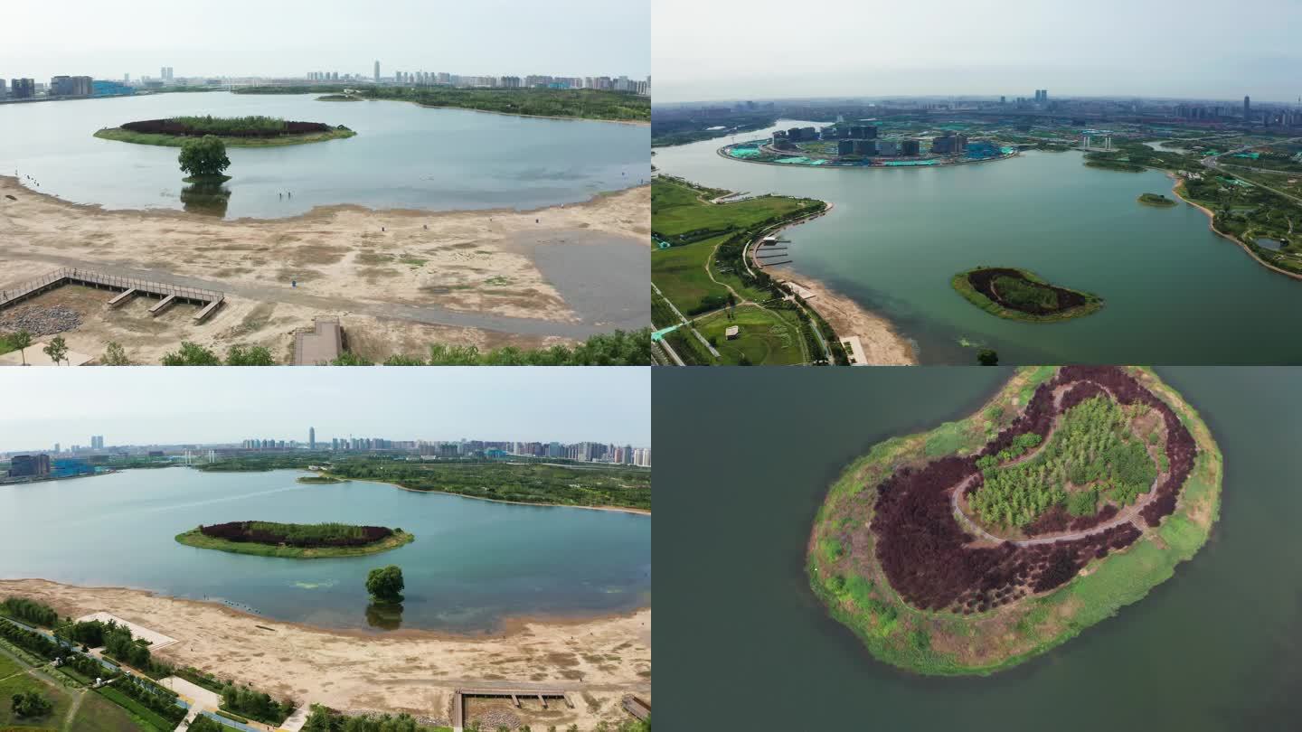 郑州金融岛湿地浮岛航拍多组镜头