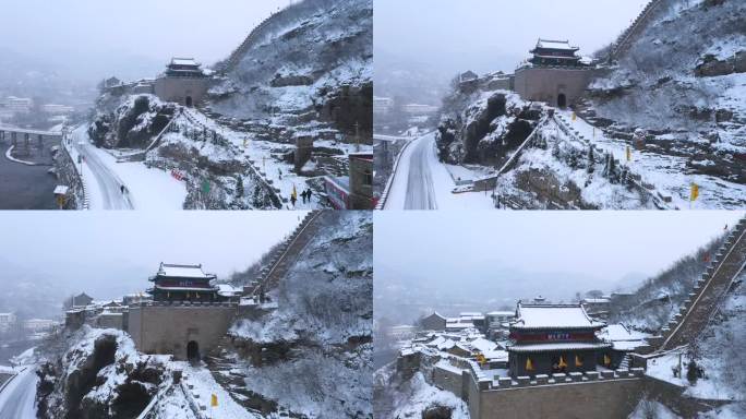 航拍山西阳泉娘子关长城雪景