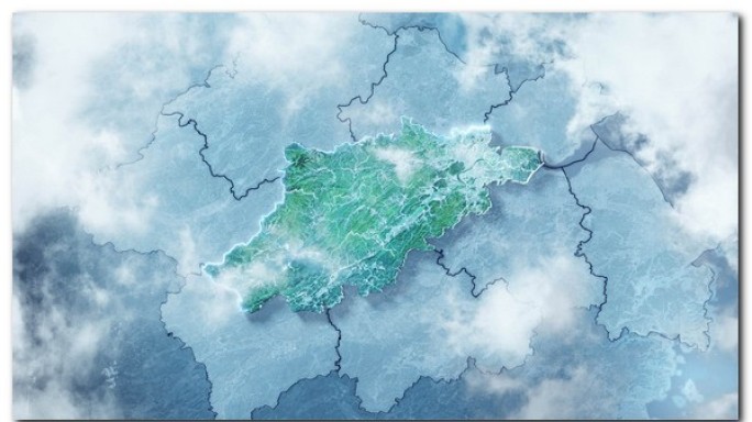 亮色科技感云中俯冲杭州市区位地图