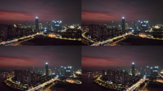 惠州惠城区日落晚霞夜景航拍