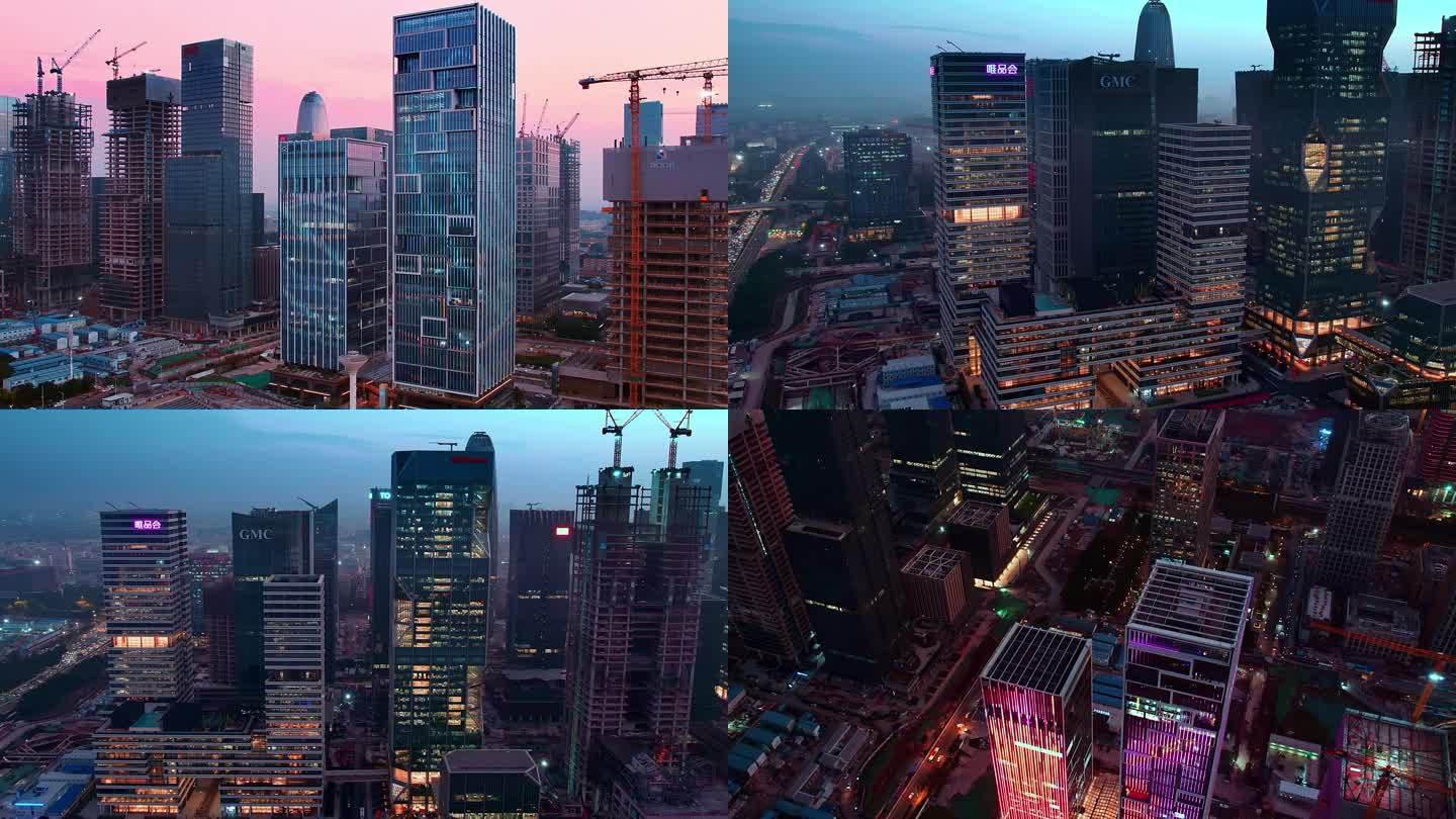 广州琶洲高楼江边黄昏夜景航拍高清4K视频