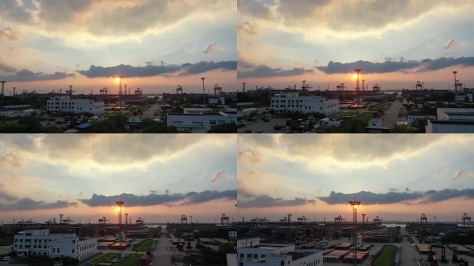 港口 码头 落日 粉红色天空 云朵 彩云
