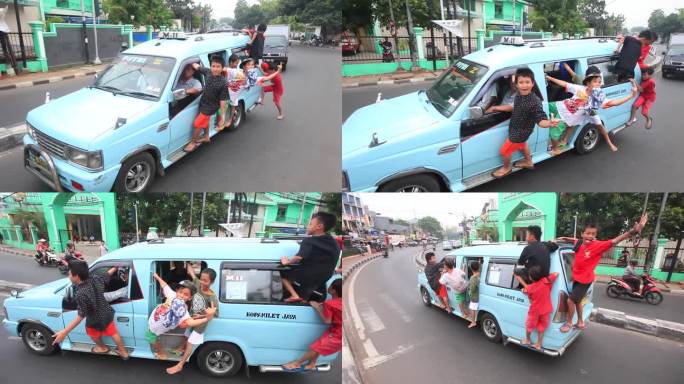 小孩扒车 东南亚风情 雅加达街景印尼人文