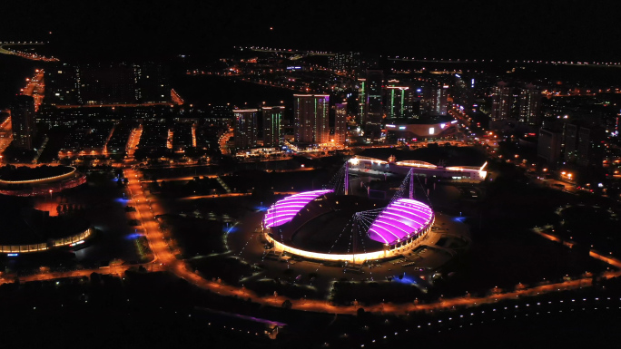 义乌梅湖城市夜景航拍