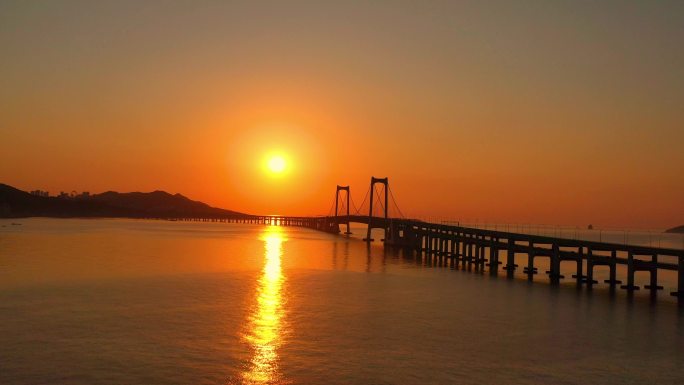 大连星海湾大桥日出航拍