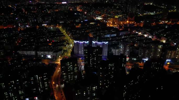 航拍威海城市夜景