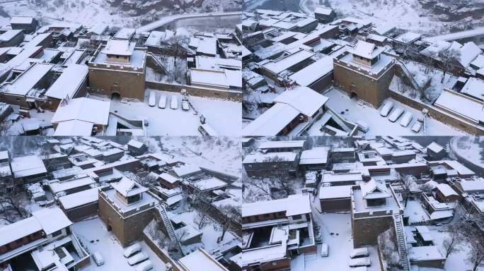 航拍山西阳泉娘子关长城雪景