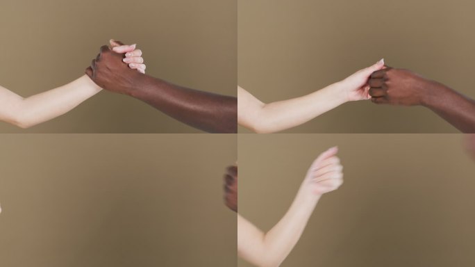 时髦的问候方式握手打招呼黑白人种