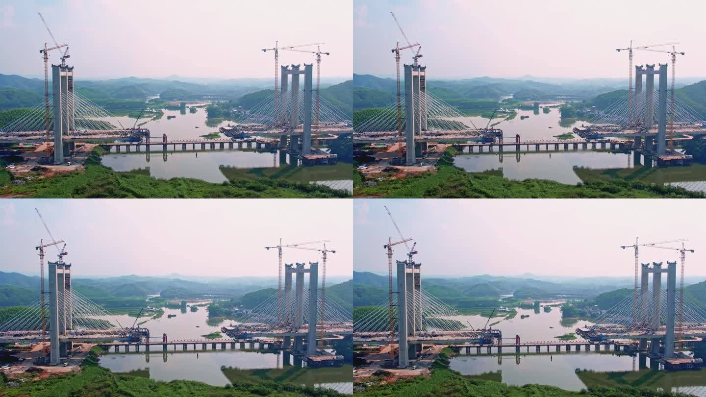 沙坪河特大桥 4K航拍广西南玉珠高速公路
