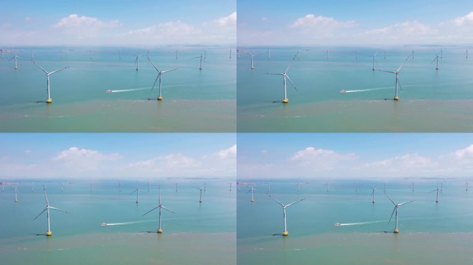 雄伟的海上风力发电厂的无人机透视鸟瞰图