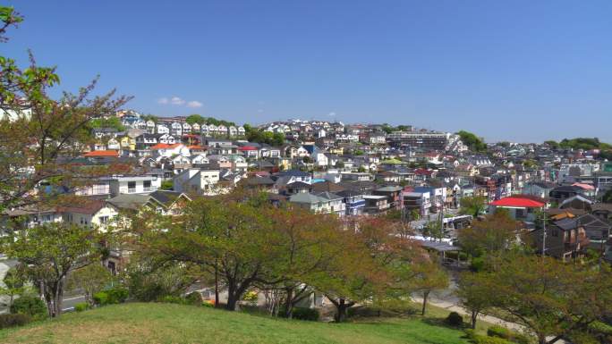春季住宅区视图俯拍居民区蓝天