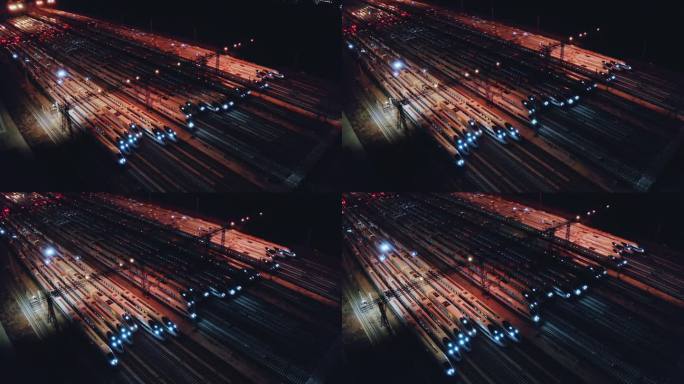 4K航拍高铁停车场夜景