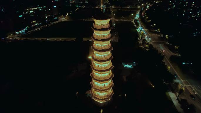 广州赤岗塔风水宝塔环绕航拍夜景4K视频