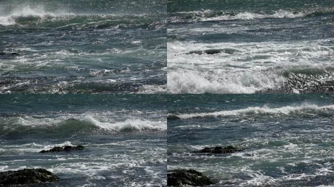 大海海浪浪花被风吹散的浪花
