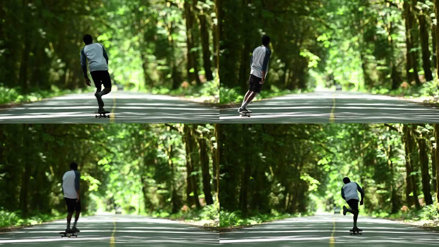 男子全程公路滑板滑板训练练习表演极限运动
