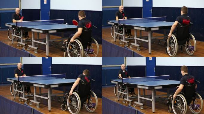 练习乒乓球残疾人打乒乓球积极乐观永不放弃