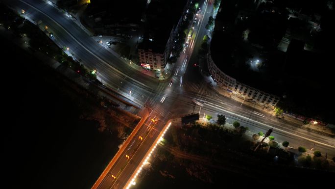 南平光泽夜景街道航拍延时 马路车流跃进桥