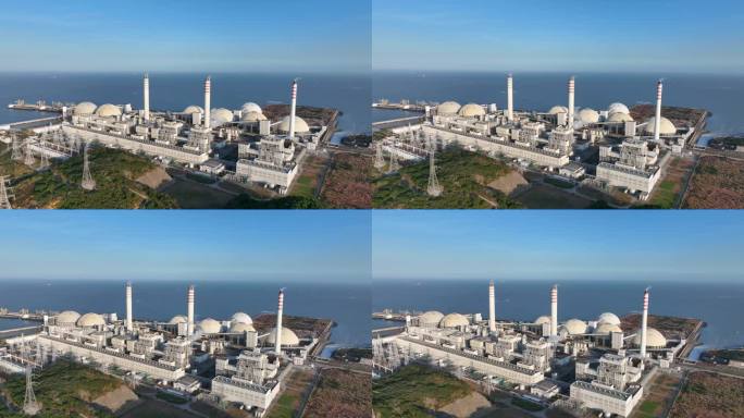 航拍海边火力发电厂