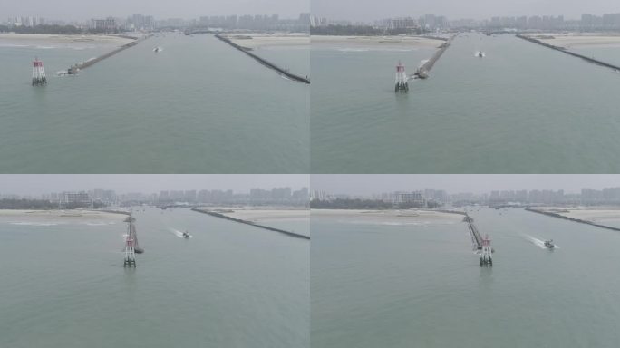 北海侨港海滩航拍 海岸海堤 海港港湾渔船