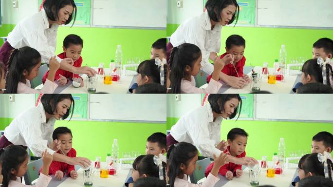 科学实验室的老师和孩子们。