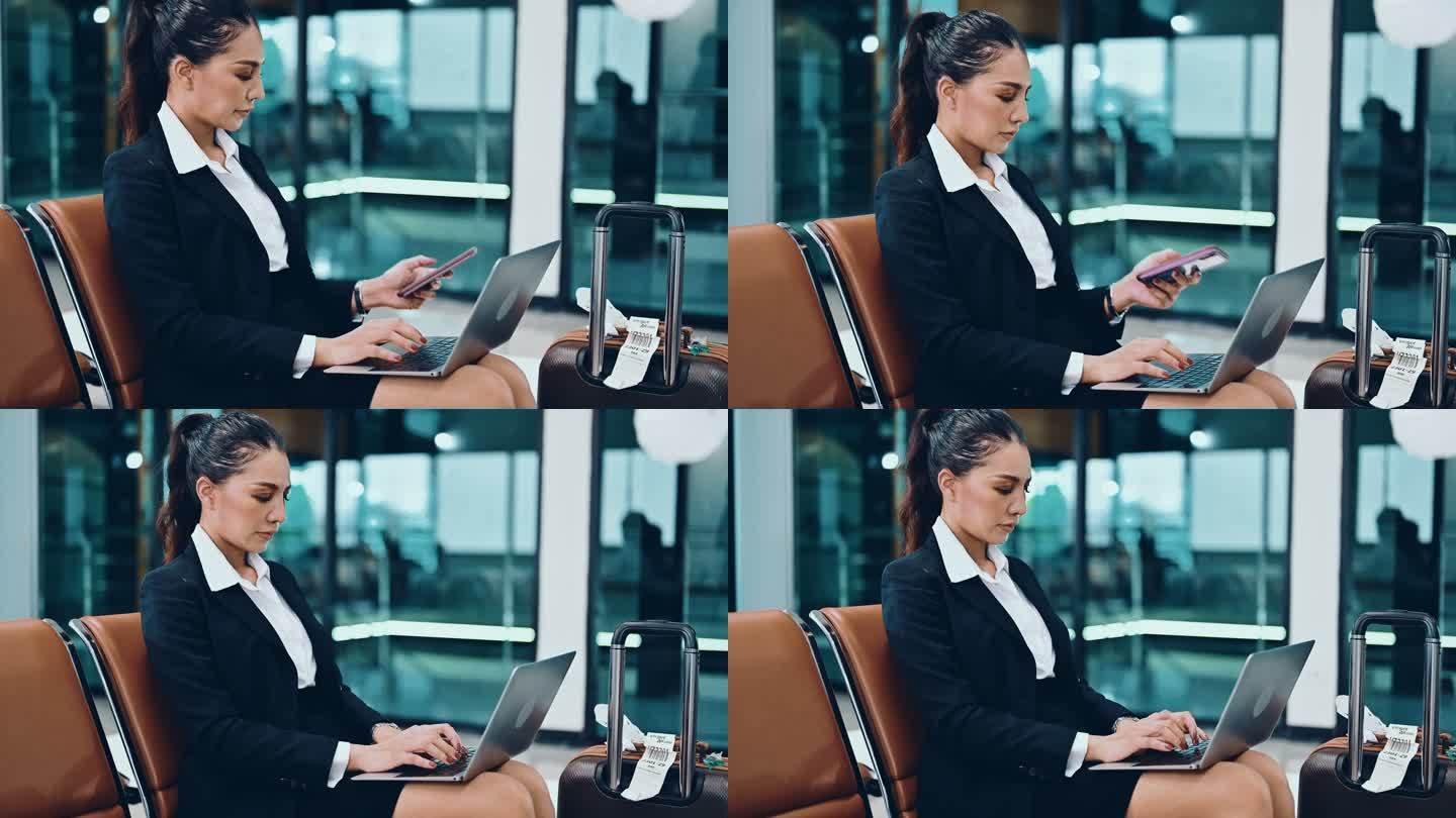机场的商务人员使用数字平板电脑