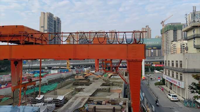 城市建设工地建筑工地铁施工工地龙门吊延时