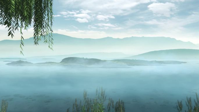 意境湖景雨景