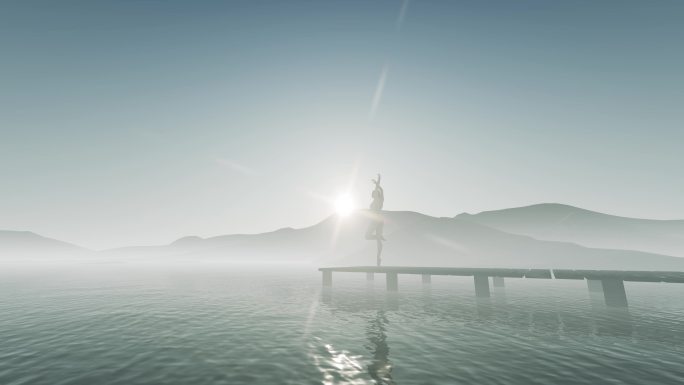 木板桥湖面瑜伽