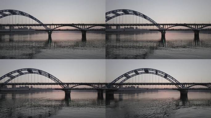 钱江四桥鸟瞰图杭州复兴大桥车流蓝色拱形