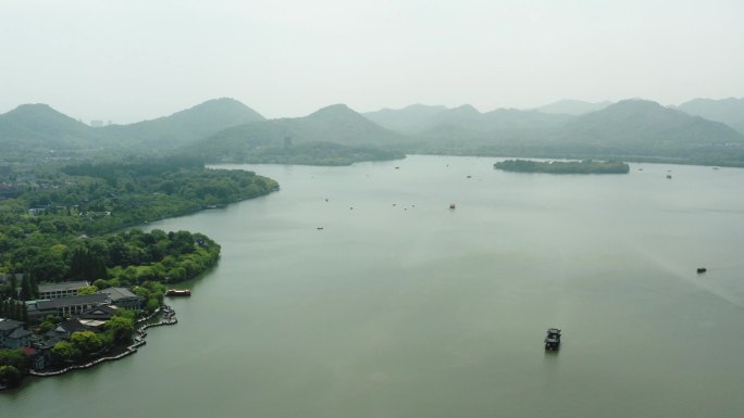 中国杭州西湖景观鸟瞰图。