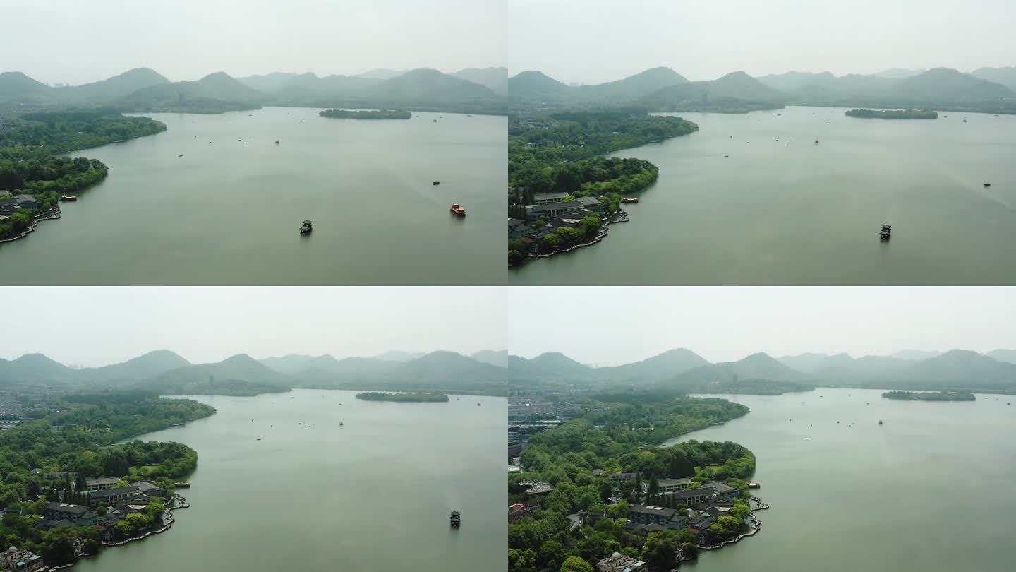 中国杭州西湖景观鸟瞰图。