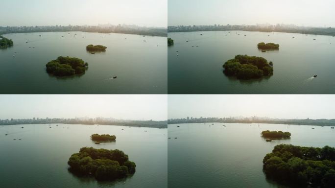 中国杭州西湖景观鸟瞰图。