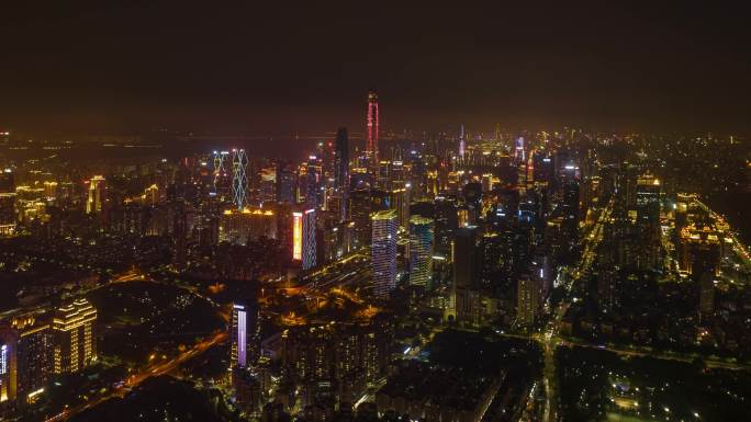 航拍深圳福田超级总部夜景延时