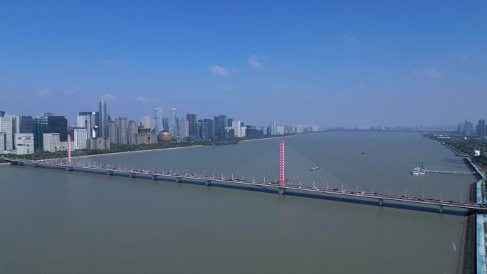 杭州市钱塘江钱塘江大桥无人机航拍