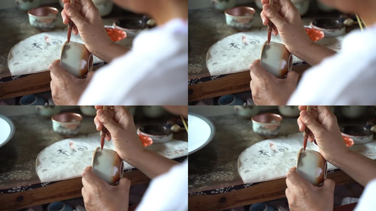景德镇古窑陶艺大师在瓷胚上艺术绘画