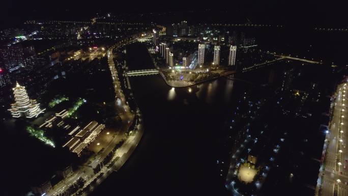 航拍辽源城市夜景空镜