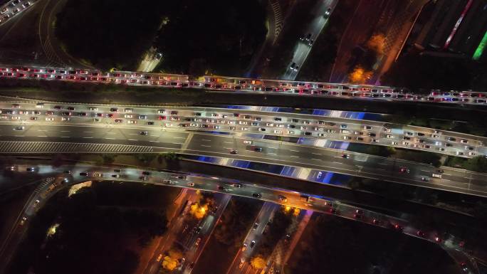 下班高峰期道路车流夜景航拍