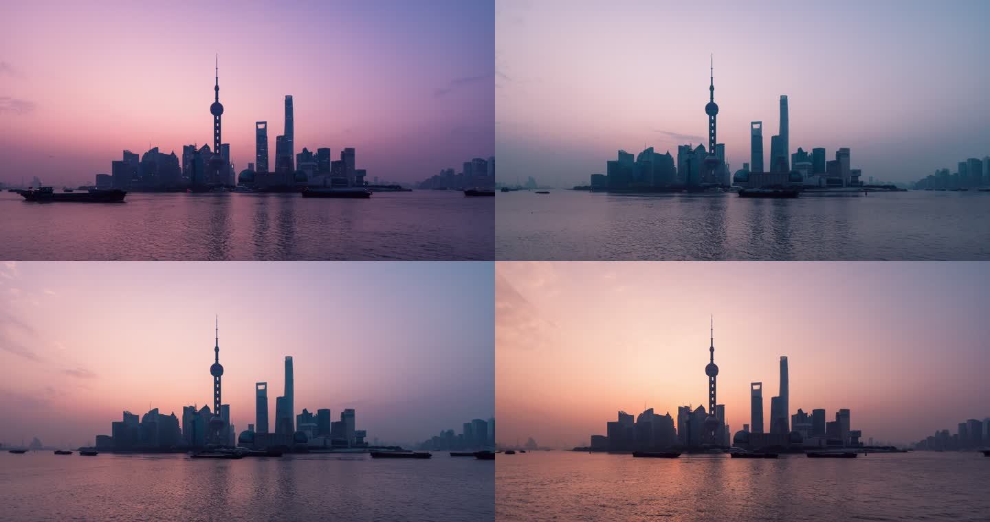 日出时的上海。陆家嘴市区