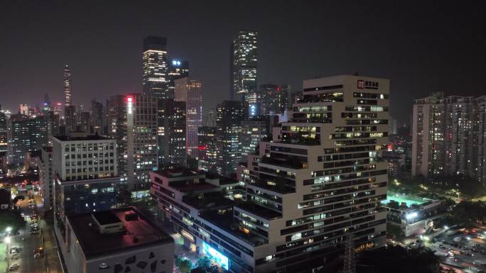 深圳福田区车公庙泰然大厦夜景航拍